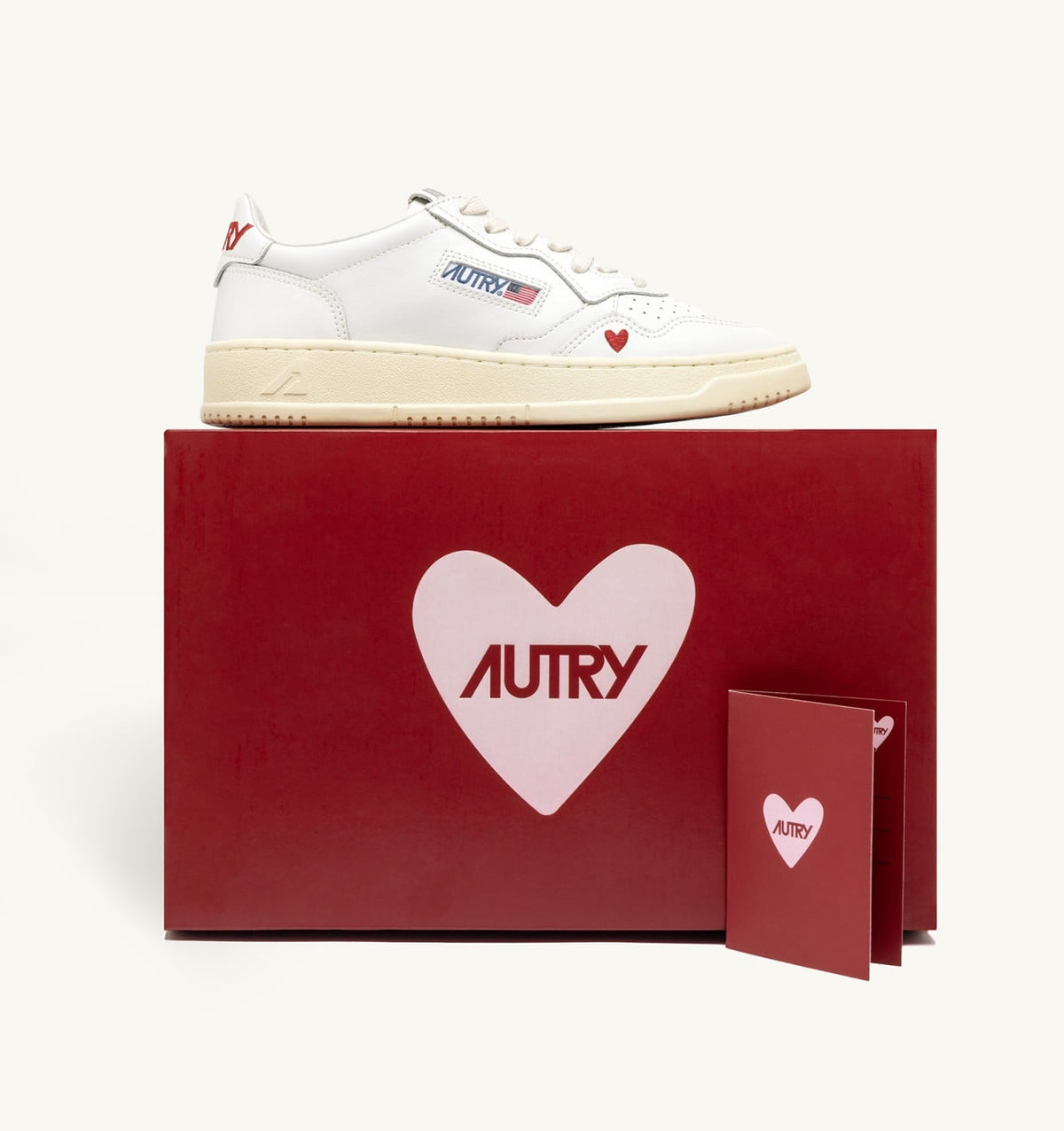 AUTRY Man SNEAKERS MEDALIST 'LOVE' IN WHITE AND RED LEATHER