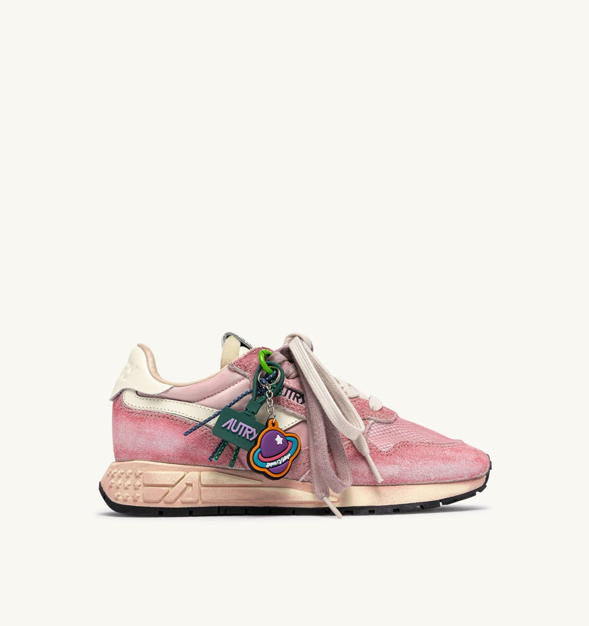 AUTRY Woman REELWIND SUPER VINTAGE SNEAKERS IN WHITE AND PINK SUEDE AND NYLON
