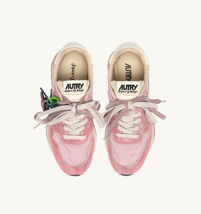 AUTRY Woman REELWIND SUPER VINTAGE SNEAKERS IN WHITE AND PINK SUEDE AND NYLON