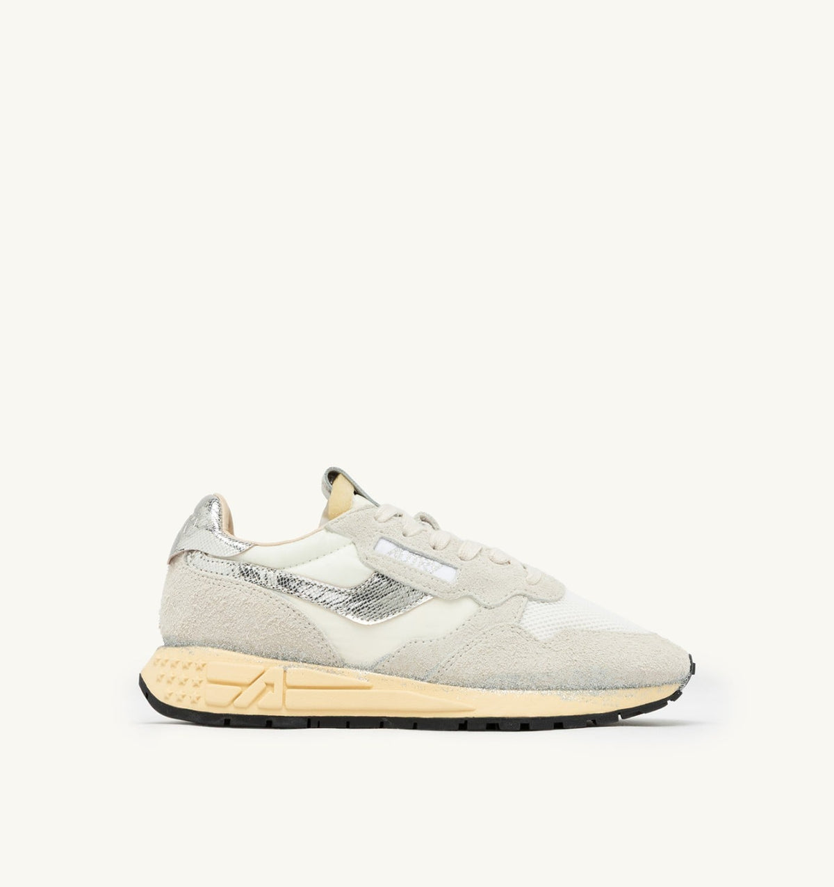 AUTRY Woman REELWIND SUPER VINTAGE SNEAKERS IN WHITE AND SILVER SUEDE AND NYLON