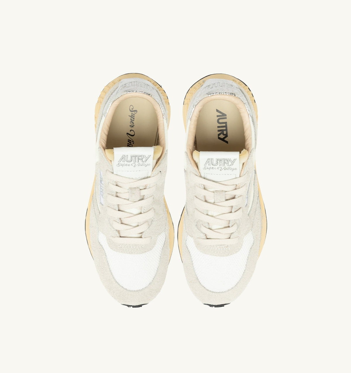 AUTRY Woman REELWIND SUPER VINTAGE SNEAKERS IN WHITE AND SILVER SUEDE AND NYLON