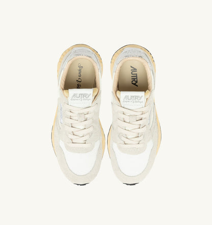 AUTRY Woman REELWIND SUPER VINTAGE SNEAKERS IN WHITE AND SILVER SUEDE AND NYLON