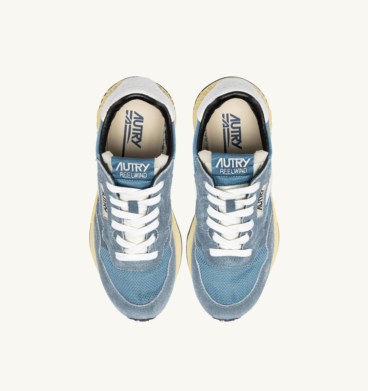 AUTRY Woman REELWIND LOW SNEAKERS IN WHITE AND SKY SUGAR NYLON AND SUEDE