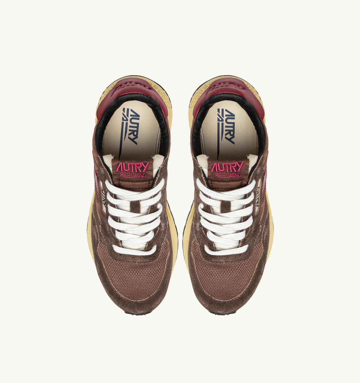 AUTRY Woman REELWIND LOW SNEAKERS IN COFFEE SUGAR AND DEEP CLARET NYLON AND SUEDE
