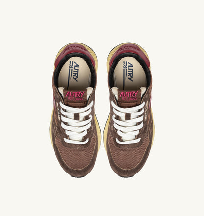 AUTRY Woman REELWIND LOW SNEAKERS IN COFFEE SUGAR AND DEEP CLARET NYLON AND SUEDE