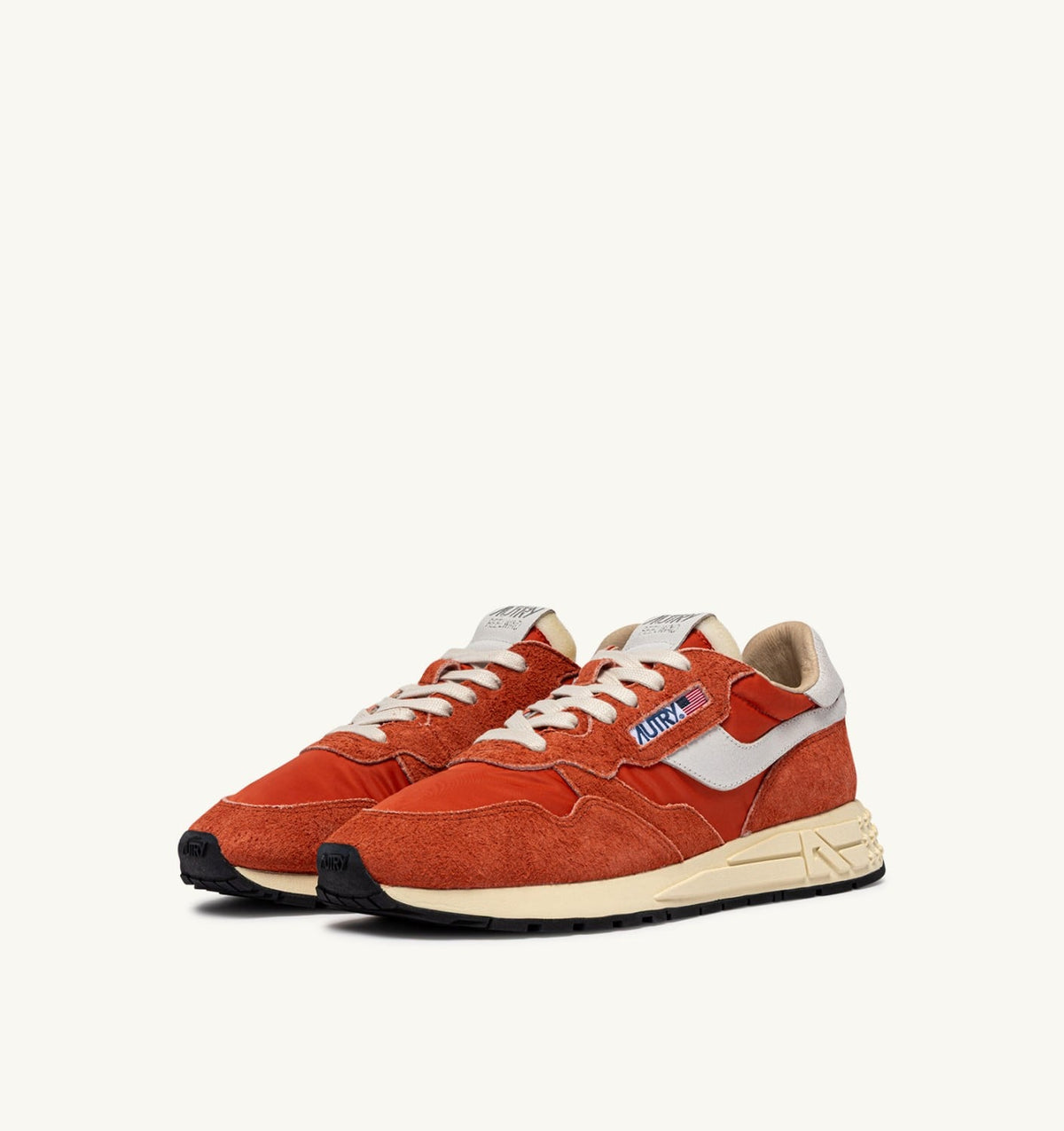 AUTRY Woman REELWIND LOW SNEAKERS IN WHITE AND ORANGE RUST NYLON AND SUEDE