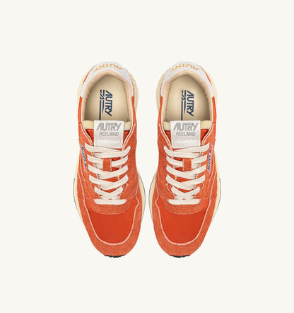 AUTRY Woman REELWIND LOW SNEAKERS IN WHITE AND ORANGE RUST NYLON AND SUEDE