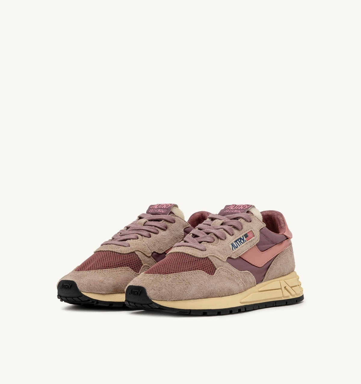AUTRY Woman REELWIND LOW SNEAKERS IN NYLON SUEDE AND LEATHER COLOR ROSE AND DESERT SAND