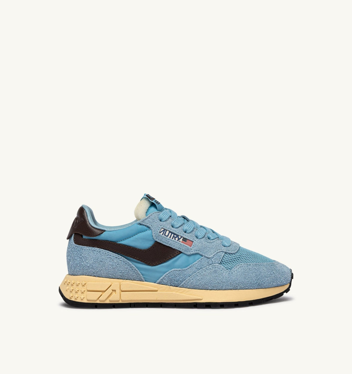 AUTRY Woman REELWIND LOW SNEAKERS IN FORGET ME NOT AND BRACKEN NYLON AND SUEDE
