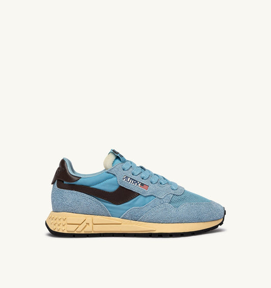 AUTRY Woman REELWIND LOW SNEAKERS IN FORGET ME NOT AND BRACKEN NYLON AND SUEDE