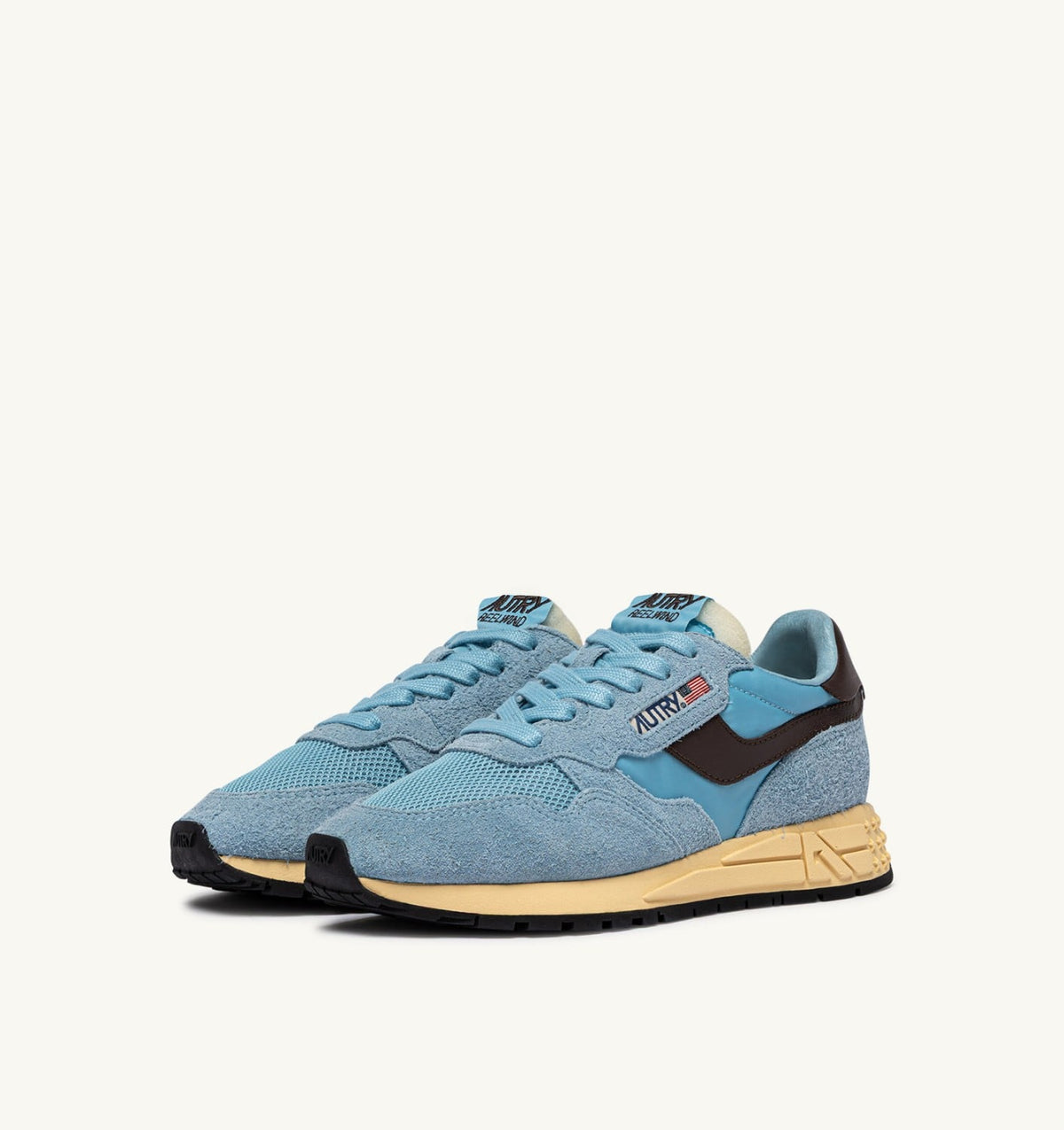 AUTRY Woman REELWIND LOW SNEAKERS IN FORGET ME NOT AND BRACKEN NYLON AND SUEDE