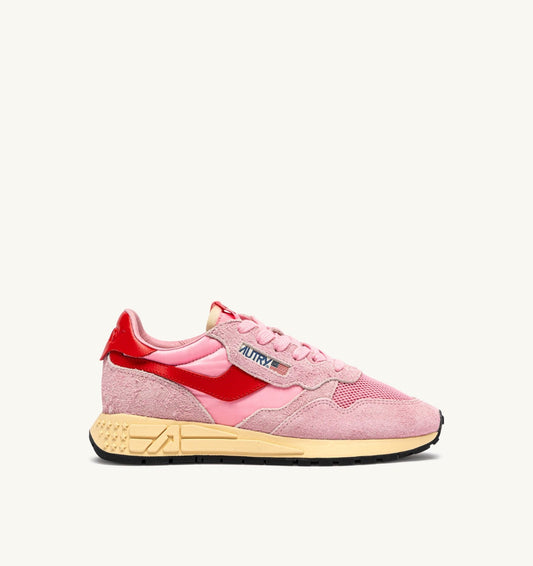 AUTRY Woman REELWIND LOW SNEAKERS IN PINK CHERUB AND FLAME SCARLET NYLON AND SUEDE