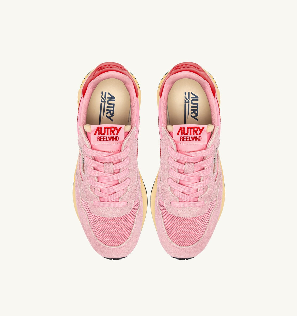 AUTRY Woman REELWIND LOW SNEAKERS IN PINK CHERUB AND FLAME SCARLET NYLON AND SUEDE