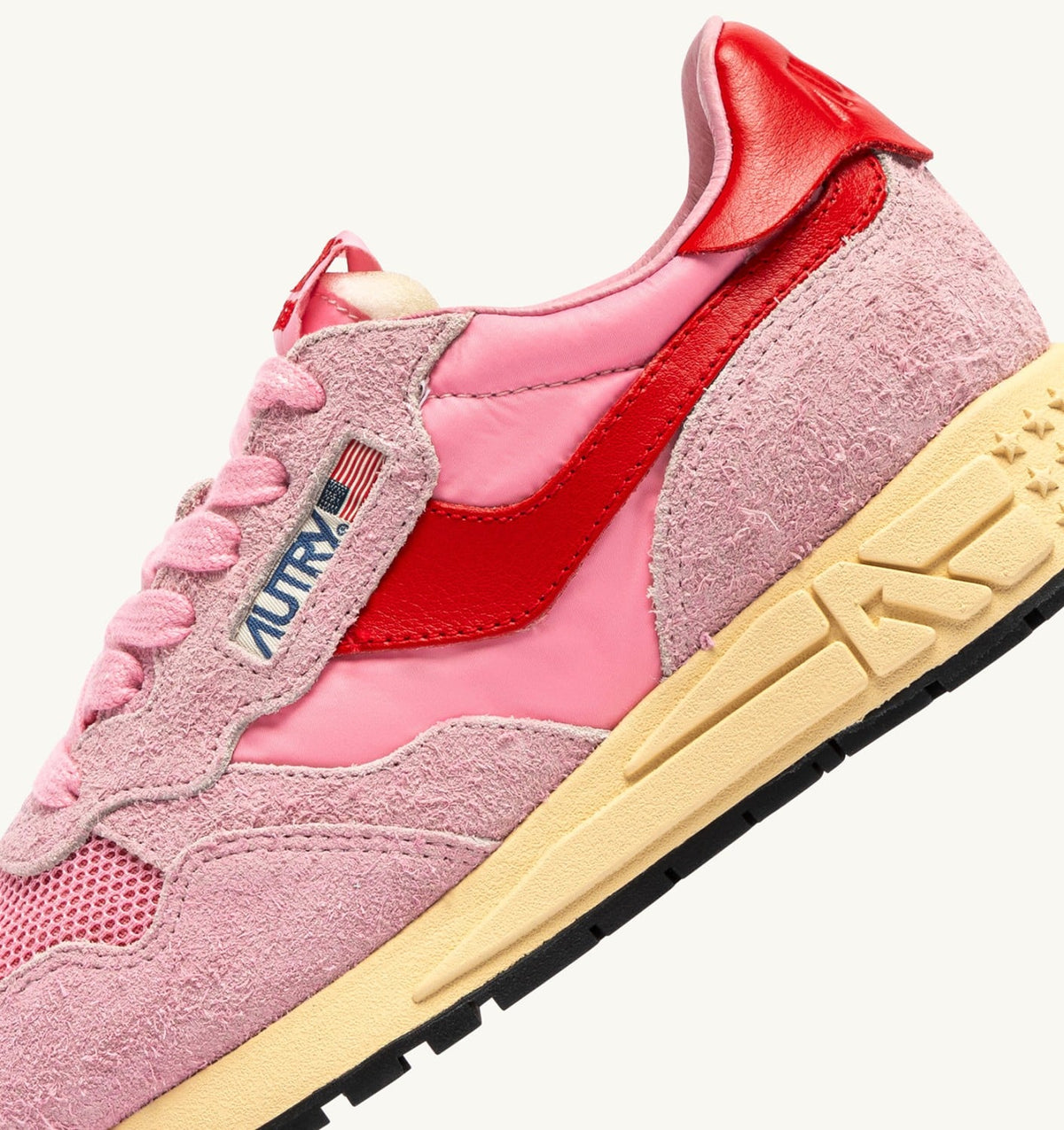AUTRY Woman REELWIND LOW SNEAKERS IN PINK CHERUB AND FLAME SCARLET NYLON AND SUEDE