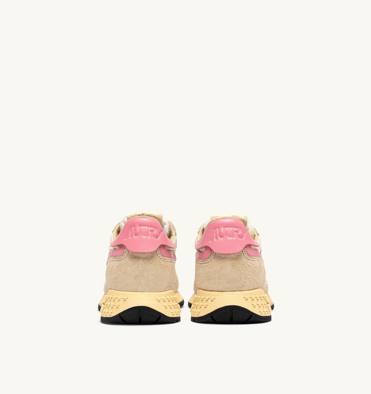 AUTRY Woman REELWIND LOW SNEAKERS IN ECRU AND GERANIUM PINK NYLON AND SUEDE