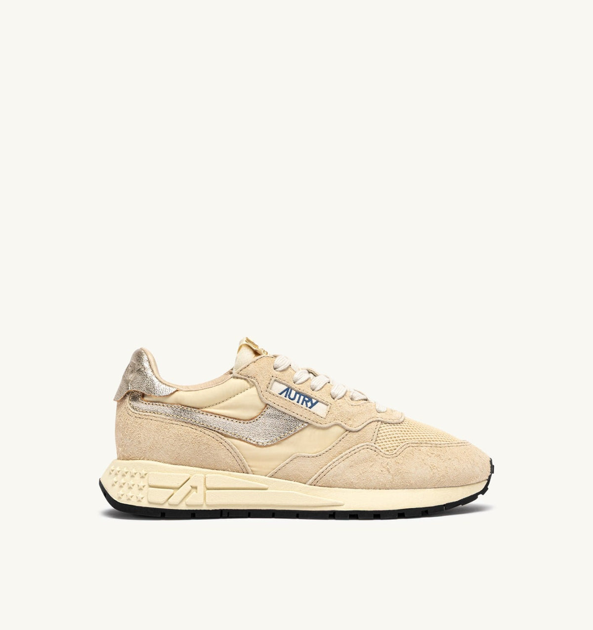 AUTRY Woman REELWIND LOW SNEAKERS IN ECRU AND PLATINUM NYLON AND SUEDE