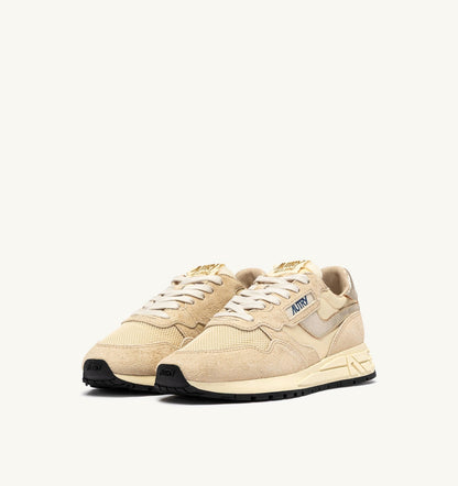 AUTRY Woman REELWIND LOW SNEAKERS IN ECRU AND PLATINUM NYLON AND SUEDE