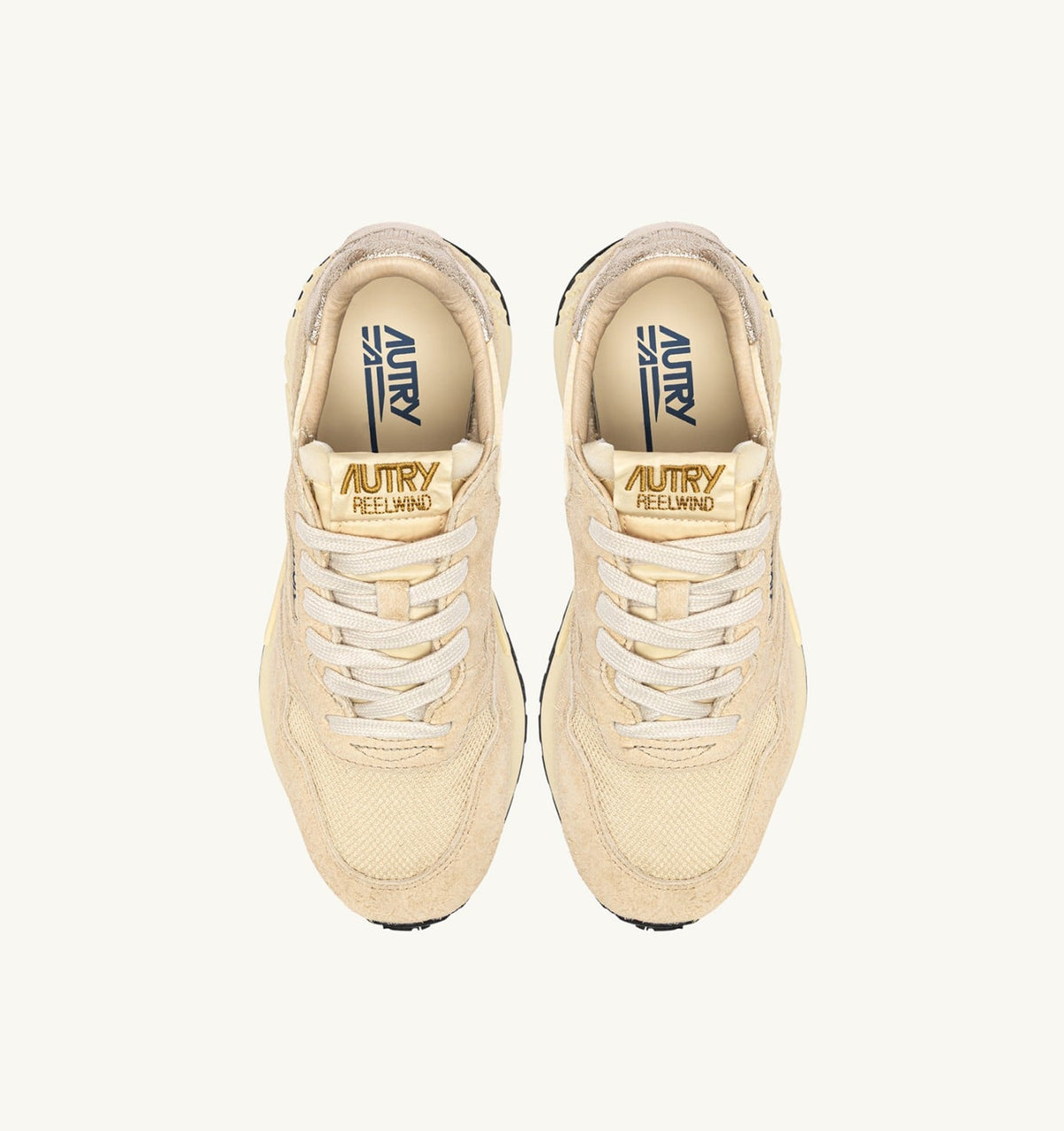 AUTRY Woman REELWIND LOW SNEAKERS IN ECRU AND PLATINUM NYLON AND SUEDE