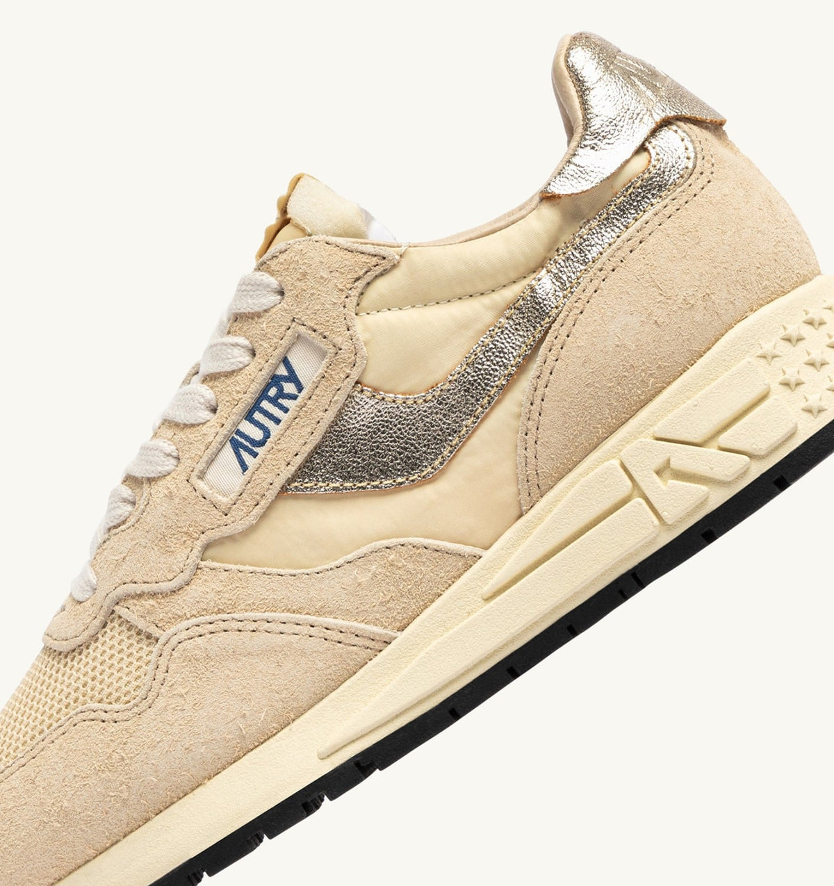 AUTRY Woman REELWIND LOW SNEAKERS IN ECRU AND PLATINUM NYLON AND SUEDE