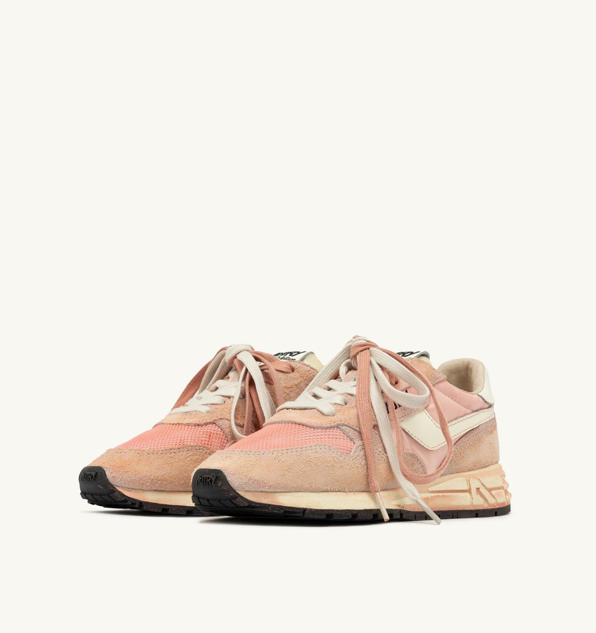 AUTRY Woman REELWIND SUPER VINTAGE SNEAKERS IN WHITE AND PINK SUEDE AND NYLON
