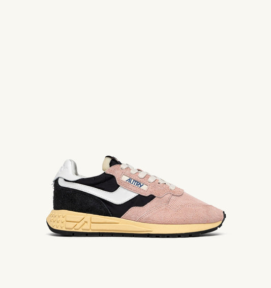 AUTRY Woman REELWIND LOW SNEAKERS IN BLACK AND ROSA NYLON AND SUEDE