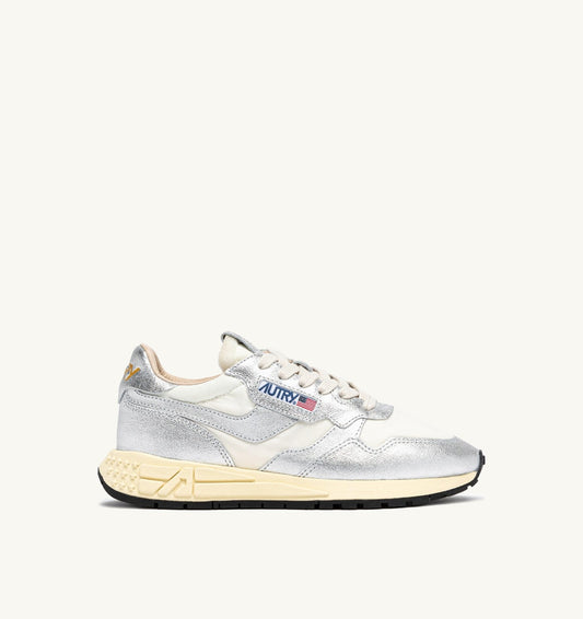 AUTRY Woman REELWIND SNEAKERS IN SILVER-TONE NYLON AND METALIZED LEATHER