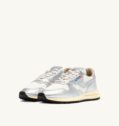 AUTRY Woman REELWIND SNEAKERS IN SILVER-TONE NYLON AND METALIZED LEATHER