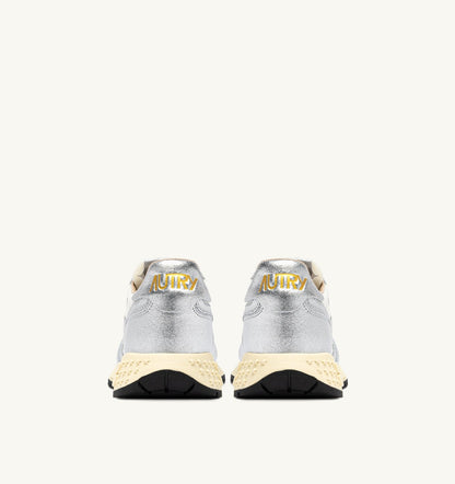 AUTRY Woman REELWIND SNEAKERS IN SILVER-TONE NYLON AND METALIZED LEATHER