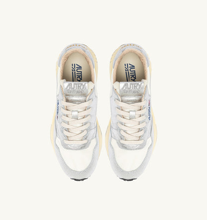 AUTRY Woman REELWIND SNEAKERS IN SILVER-TONE NYLON AND METALIZED LEATHER