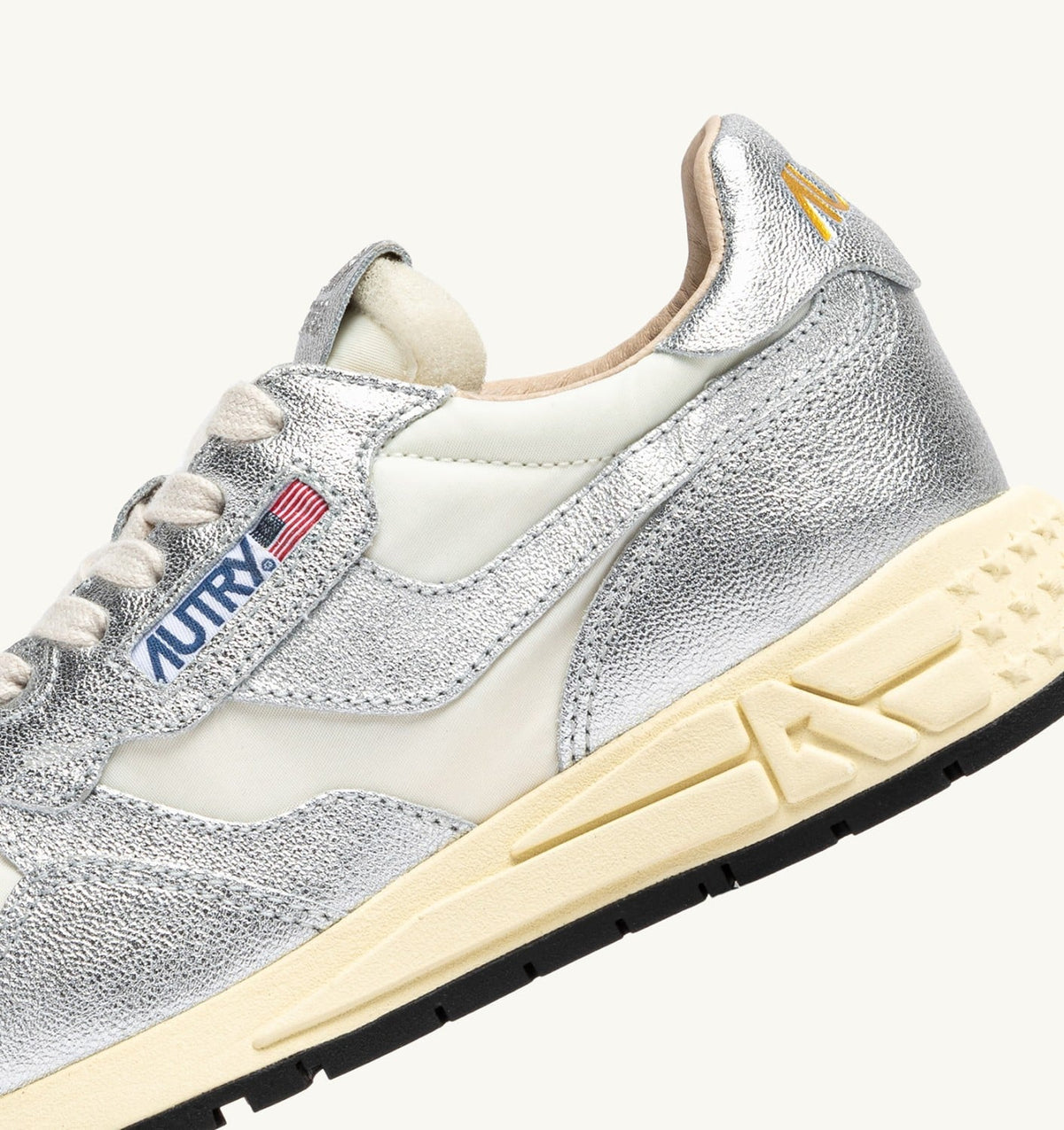 AUTRY Woman REELWIND SNEAKERS IN SILVER-TONE NYLON AND METALIZED LEATHER