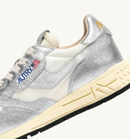 AUTRY Woman REELWIND SNEAKERS IN SILVER-TONE NYLON AND METALIZED LEATHER