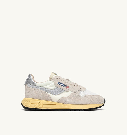 AUTRY Woman REELWIND SNEAKERS IN WHITE AND SILVER NYLON AND SUEDE
