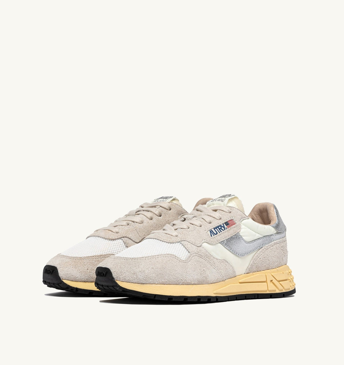 AUTRY Woman REELWIND SNEAKERS IN WHITE AND SILVER NYLON AND SUEDE