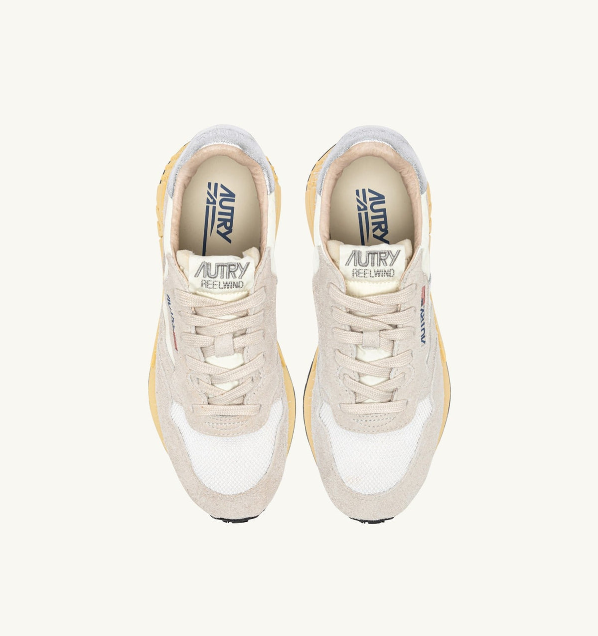 AUTRY Woman REELWIND SNEAKERS IN WHITE AND SILVER NYLON AND SUEDE