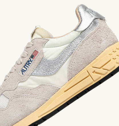AUTRY Woman REELWIND SNEAKERS IN WHITE AND SILVER NYLON AND SUEDE