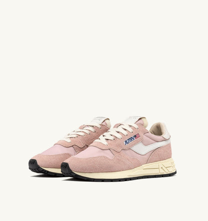 AUTRY Woman REELWIND LOW SNEAKERS IN WHITE AND POWDER PINK NYLON AND SUEDE