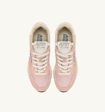 AUTRY Woman REELWIND LOW SNEAKERS IN WHITE AND POWDER PINK NYLON AND SUEDE