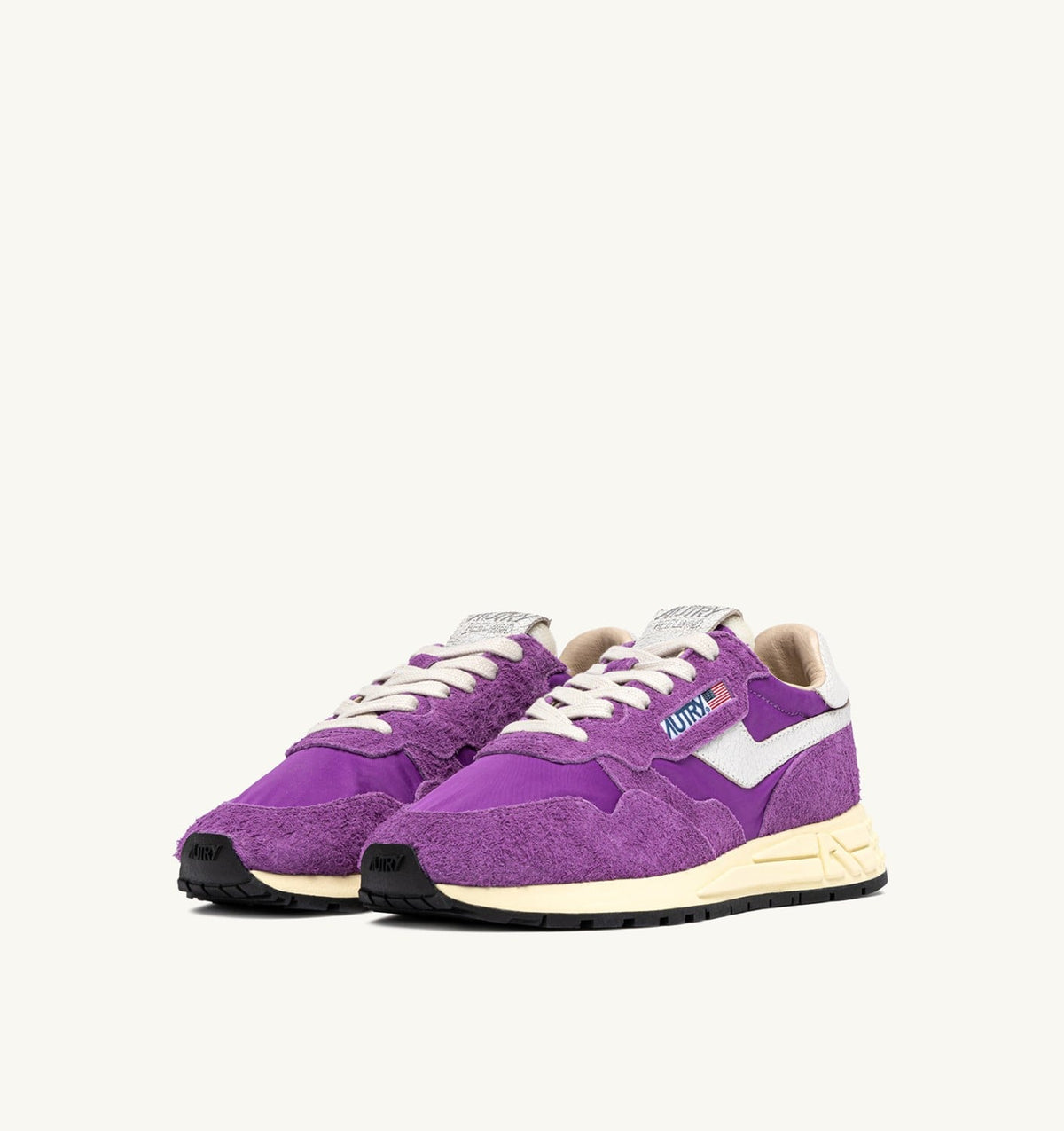 AUTRY Woman REELWIND LOW SNEAKERS IN WHITE AND DEWBERRY NYLON AND SUEDE