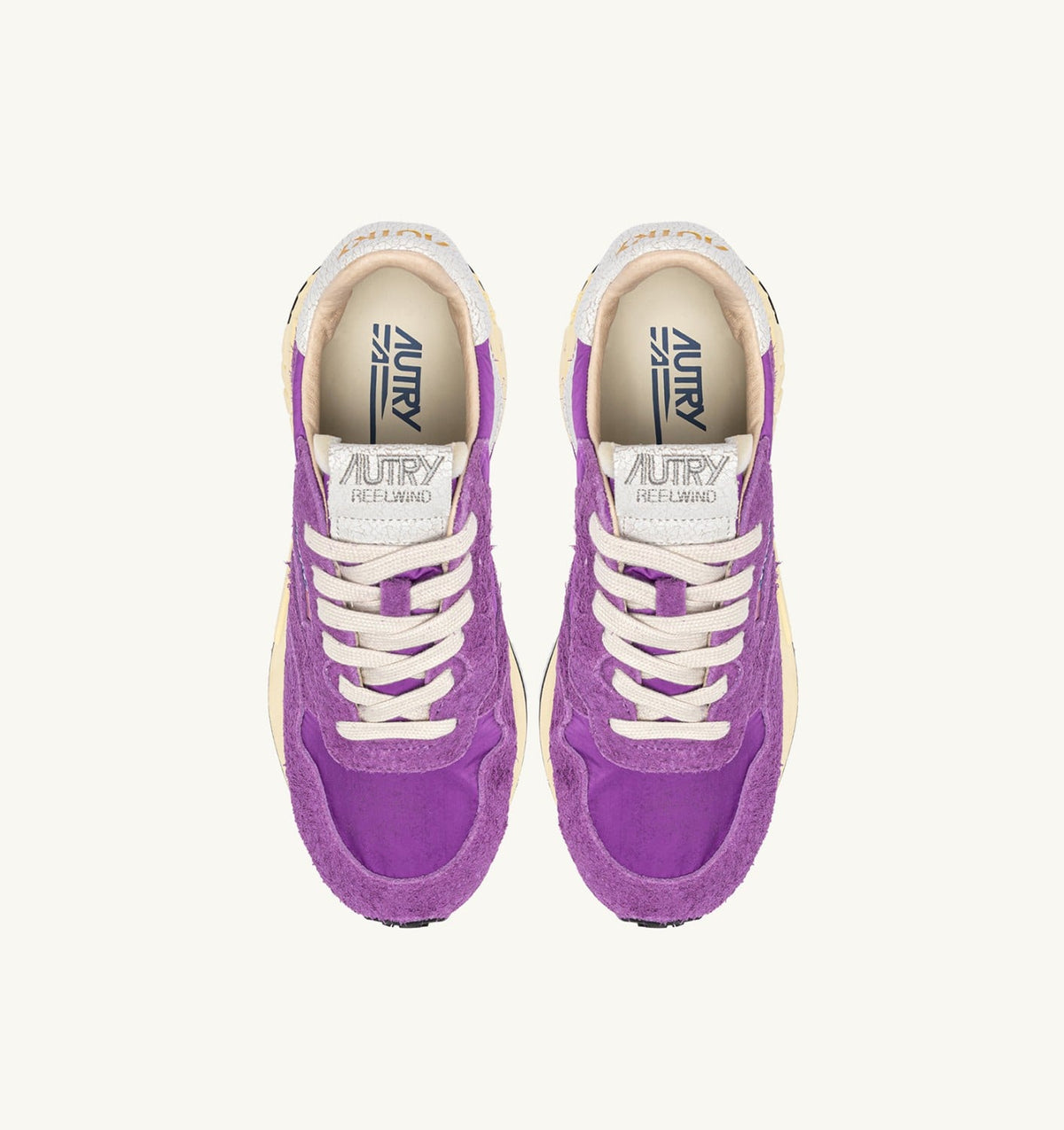 AUTRY Woman REELWIND LOW SNEAKERS IN WHITE AND DEWBERRY NYLON AND SUEDE
