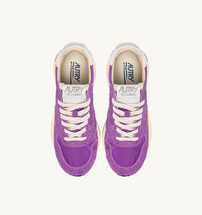 AUTRY Woman REELWIND LOW SNEAKERS IN WHITE AND DEWBERRY NYLON AND SUEDE