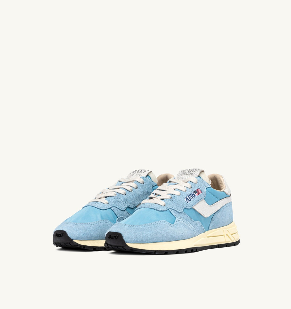 AUTRY Woman REELWIND LOW SNEAKERS IN WHITE AND FORGET ME NOT NYLON AND SUEDE