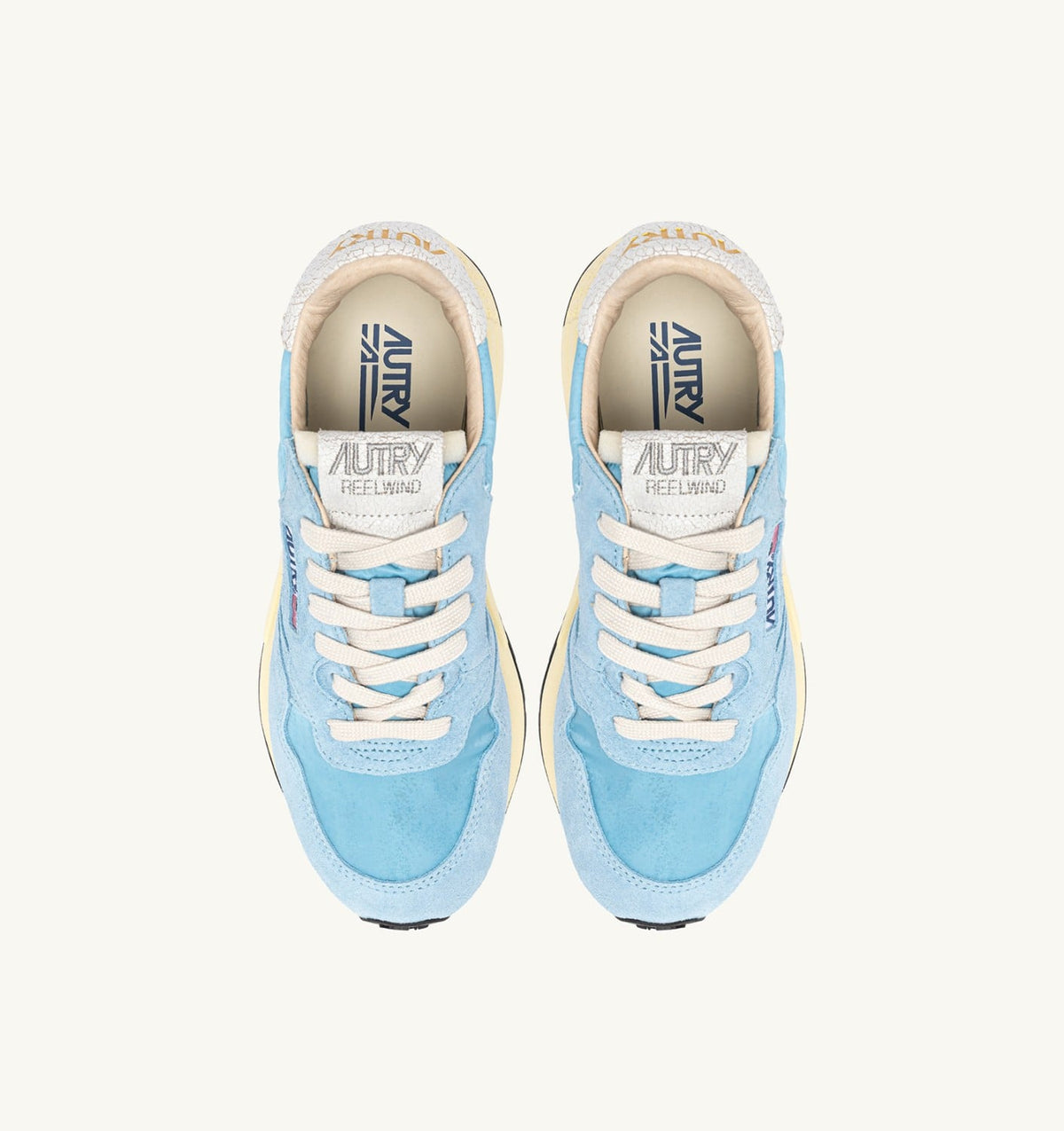 AUTRY Woman REELWIND LOW SNEAKERS IN WHITE AND FORGET ME NOT NYLON AND SUEDE