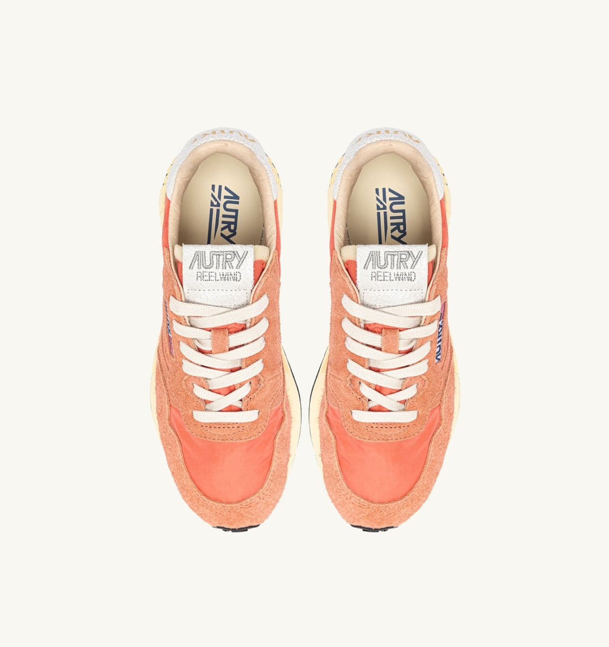 AUTRY Woman REELWIND LOW SNEAKERS IN WHITE AND PEACH PINK NYLON AND SUEDE