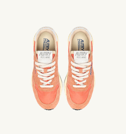 AUTRY Woman REELWIND LOW SNEAKERS IN WHITE AND PEACH PINK NYLON AND SUEDE