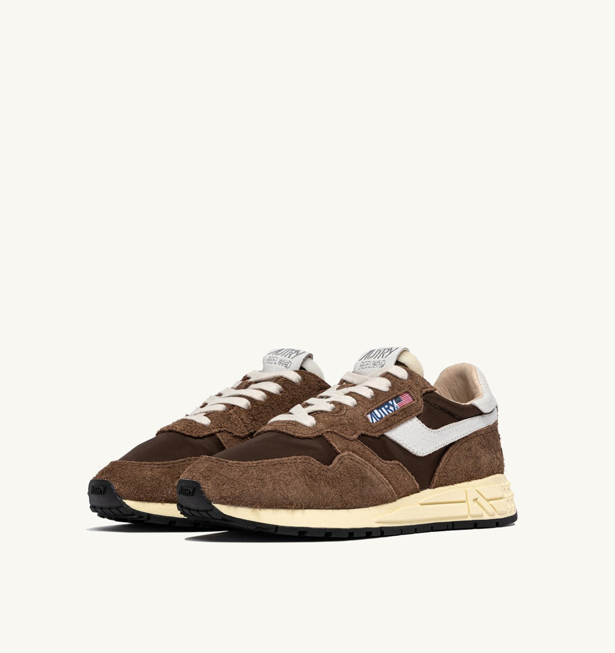 AUTRY Woman REELWIND LOW SNEAKERS IN WHITE AND TUNDRA NYLON AND SUEDE