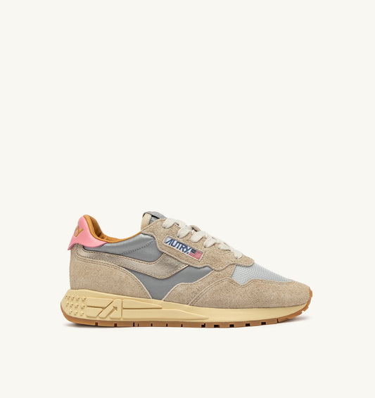 AUTRY Woman REELWIND LOW SNEAKERS IN REFLECTIVE NYLON AND SUEDE COLOR SILVER PLATINUM