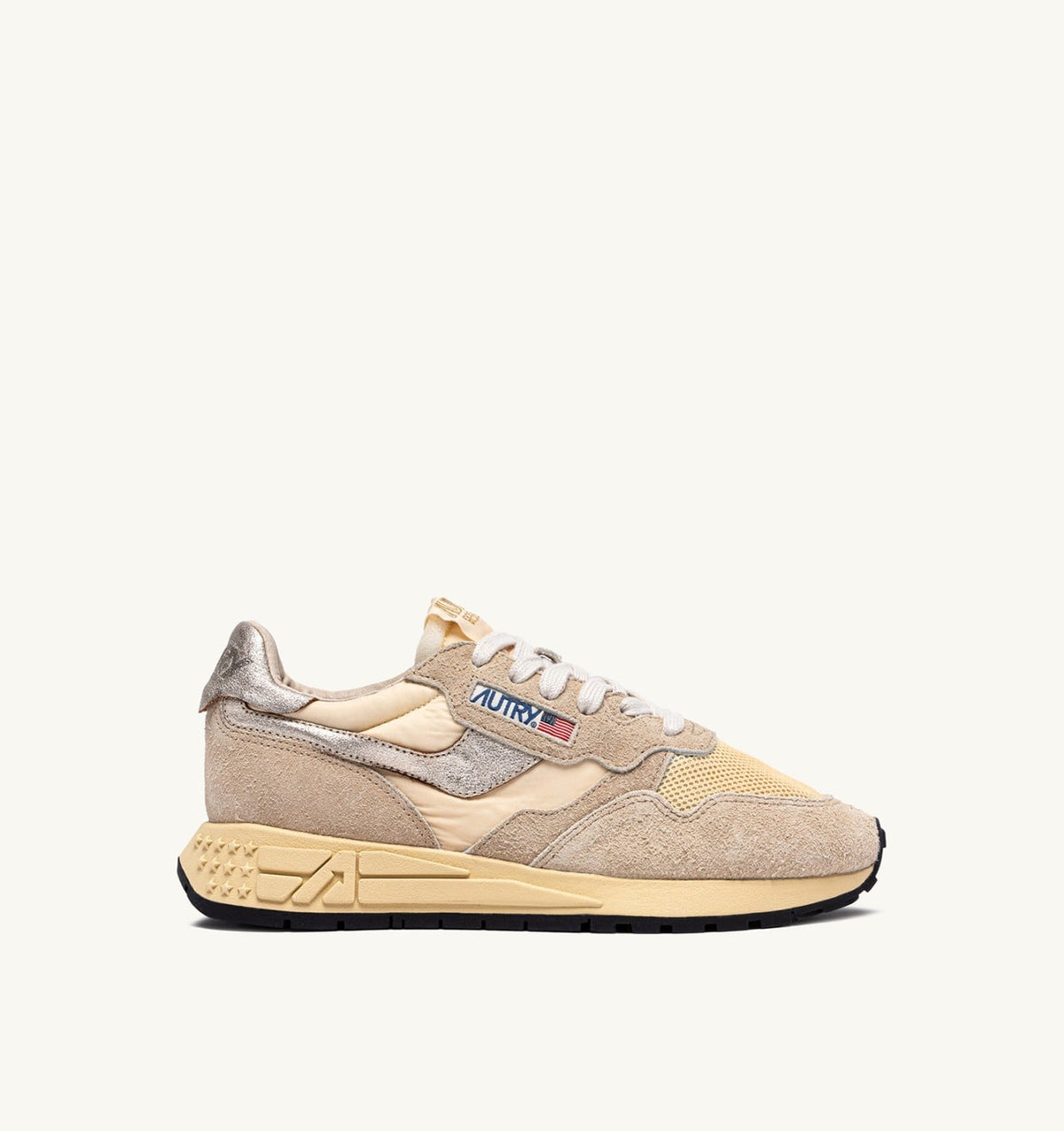 AUTRY Woman REELWIND LOW SNEAKERS IN NYLON SUEDE AND LEATHER COLOR ECRU AND PLATINUM