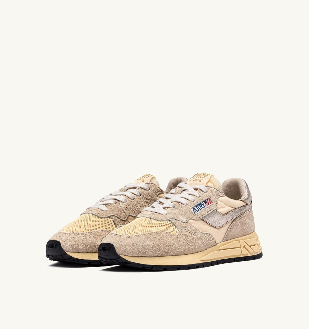 AUTRY Woman REELWIND LOW SNEAKERS IN NYLON SUEDE AND LEATHER COLOR ECRU AND PLATINUM