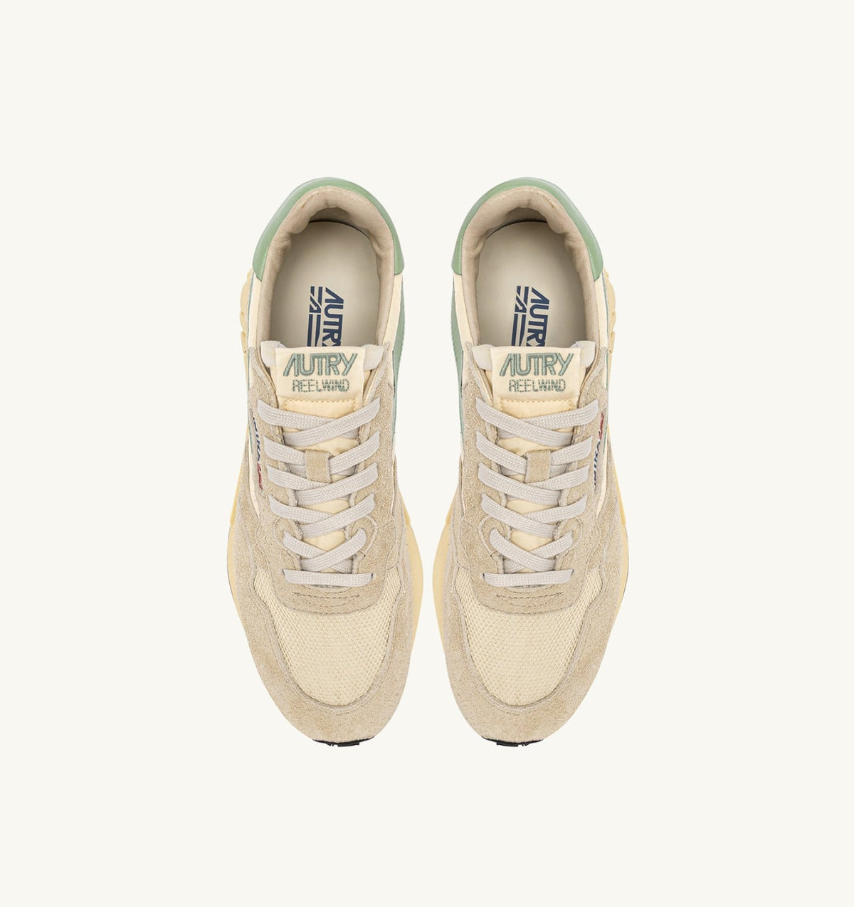 AUTRY Woman REELWIND LOW SNEAKERS IN ECRU AND RESEDA NYLON AND SUEDE