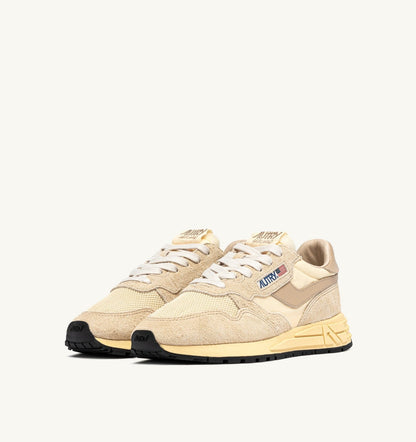 AUTRY Woman REELWIND LOW SNEAKERS IN ECRU AND WHITE PEPPER NYLON AND SUEDE